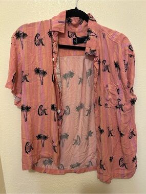 Lost Pink Tropical Pinup Girl Print Shirt